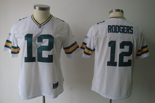 Packers #12 Aaron Rodgers White Women's Team Stitched NFL Jersey - Click Image to Close